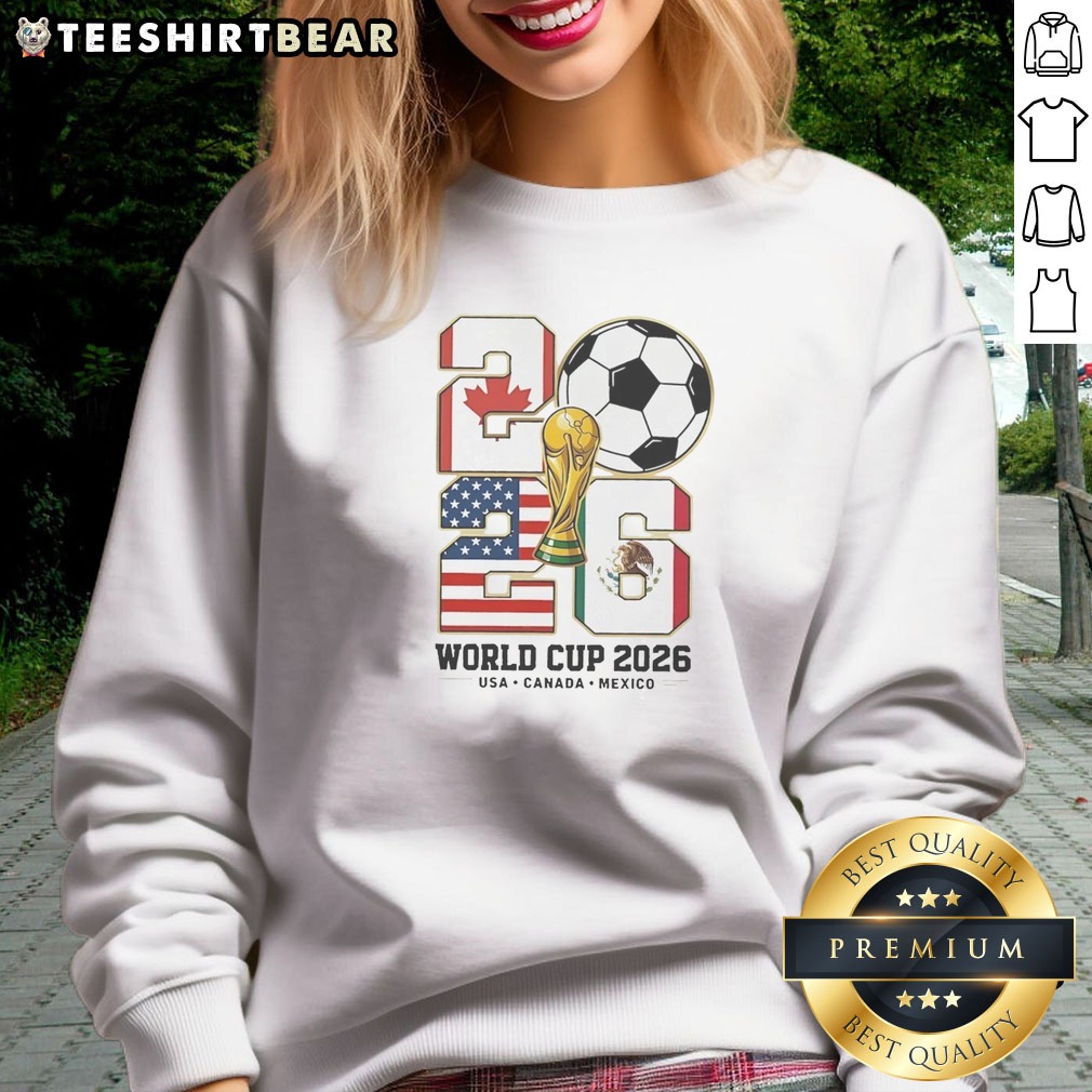 Official World Cup 2026 USA Canada Mexico Shirt on Sweatshirt Official World Cup 2026 USA Canada Mexico Shirt shown as a sweatshirt preview