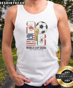 Official World Cup 2026 USA Canada Mexico Tank Top in white with bold logo print