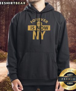 Original Forever Is Now NY Hoodie in black, featuring bold white text on front, comfortable pullover style with front pocket