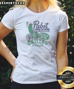 Original Grillos Pickles Pabst Blue Ribbon Pickle Beer Logo Ladies Shirt