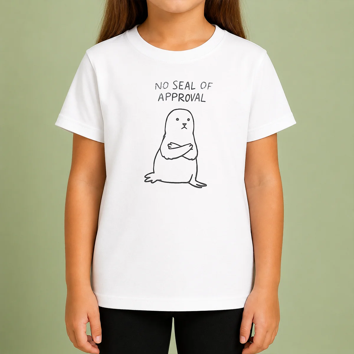 Original Hot No Seal Of Approval Pun With An Annoyed Seal With Crossed Arms Illustration Kids T-Shirt
