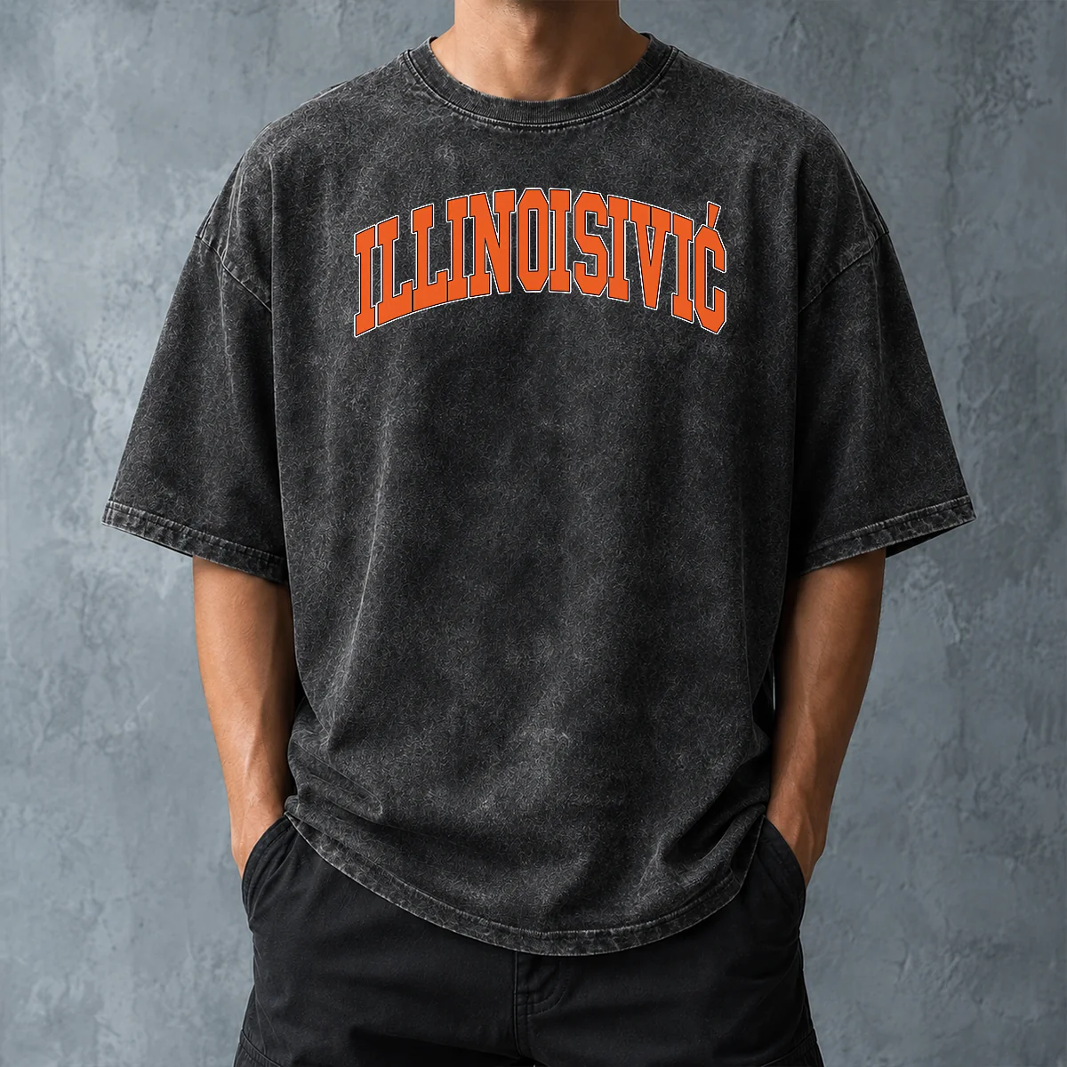Original Illinoisivic Il Balkan Ball Washed T Shirt showing front view of soft washed cotton tee