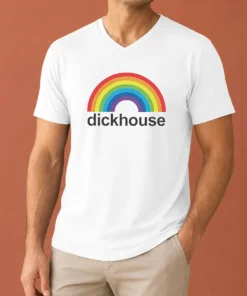 Original Jackass Dickhouse Productions Rainbows V Neck Shirt in black with colorful rainbow graphic on front