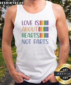 Original Love Is About Hearts Not Parts Pride Month Tank top in vibrant colors, perfect for celebrating love.