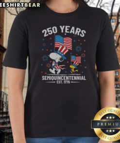 Original Snoopy And Bird 250 Years Semiquincentennial Flags Ladies Shirt