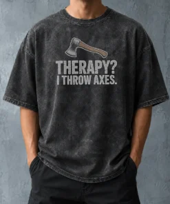 Original Therapy I Throw Axes Axe Washed T Shirt featuring a soft, vintage washed cotton fabric and bold axe graphic