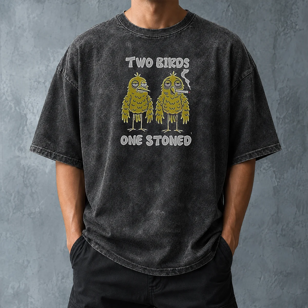 Original Two Birds One Stoned Smoking Washed T-Shirt