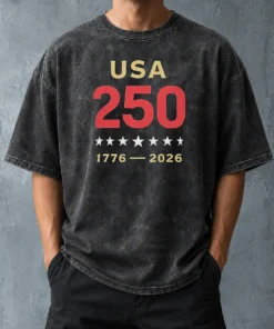 Original USA 250 1776 2026 Patriotic American Independence Anniversary Washed T Shirt in soft cotton fabric