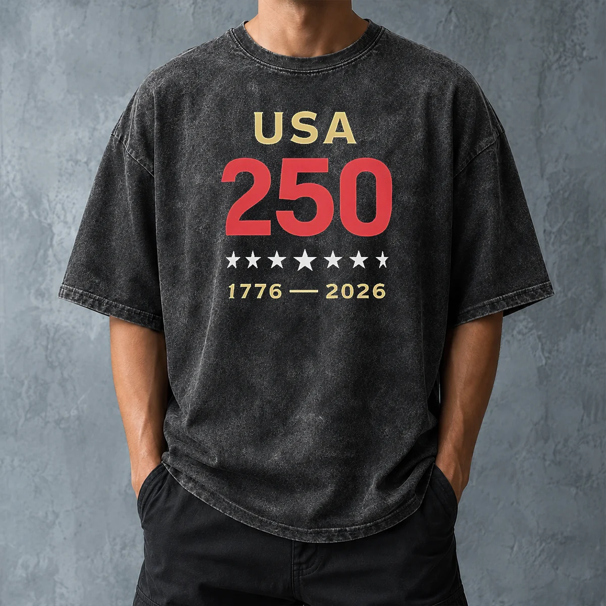 Original USA 250 1776 2026 Patriotic American Independence Anniversary Washed T Shirt in soft cotton fabric