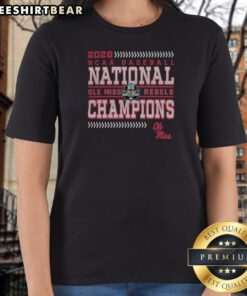 Premium 2026 Ole Miss Rebels NCAA Baseball National Champions College World Series Ladies Shirt in navy blue with championship graphic