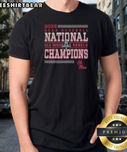 Premium 2026 Ole Miss Rebels NCAA Baseball National Champions College World Series Shirt in navy blue with bold team graphics