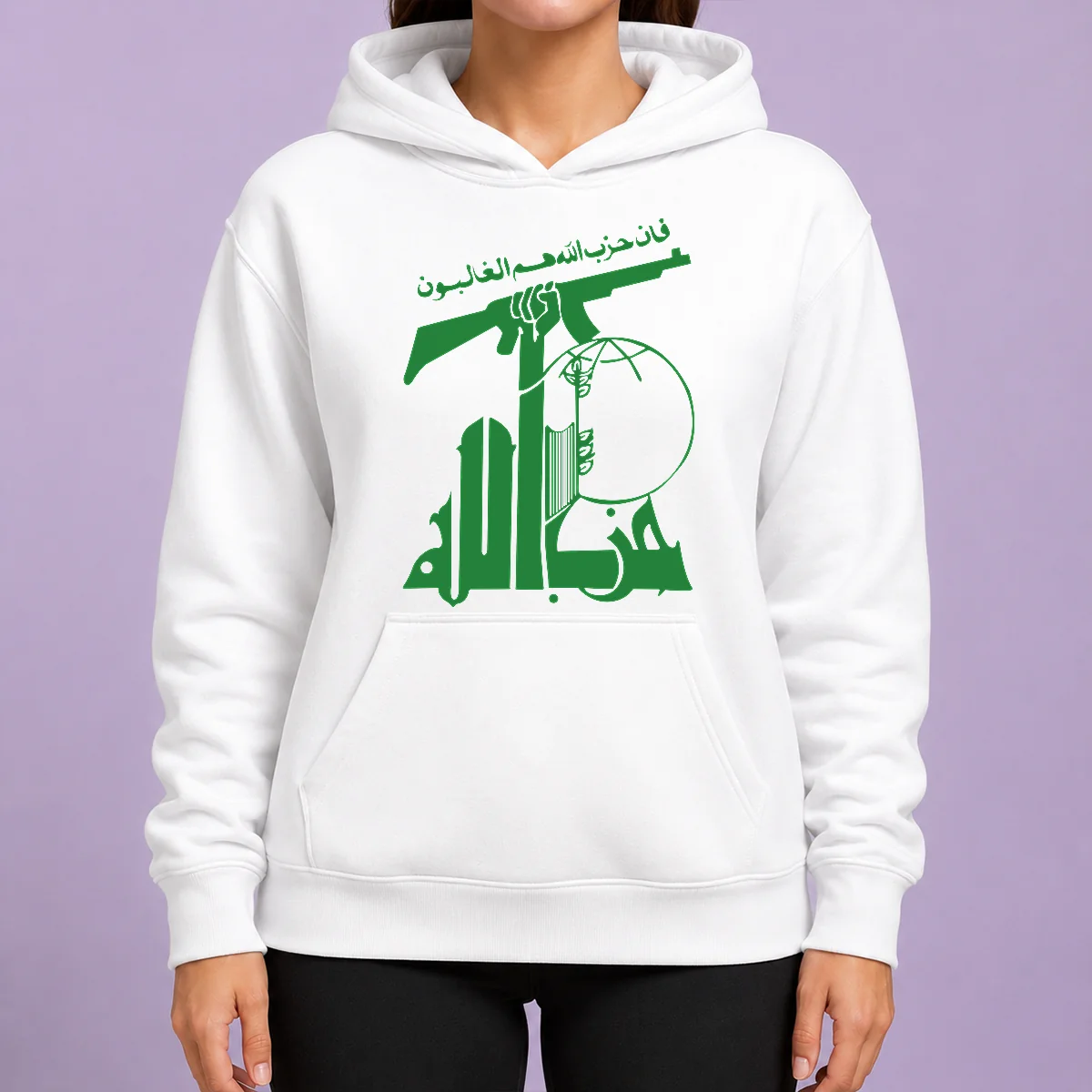 Premium Flag Of Hezbollah Hoodie in black with front graphic print and adjustable drawstring hood