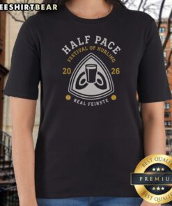 Premium Half Pace Festival Of Hurling 2026 Beal Feirste Hurling Ladies Shirt in white with vibrant festival graphics