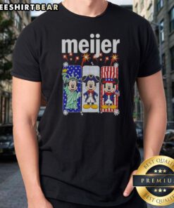 Premium Meijer Mickey Mouse As Statue Of Liberty And Uncle Sam Patriotic Shirt featuring bold red, white, and blue graphic on a comfortable cotton tee