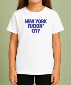 Premium New York Fuckin City Text Typography Kids T Shirt in white, featuring bold black text design