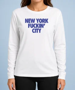 Premium New York Fuckin City Text Typography Long Sleeve Shirt