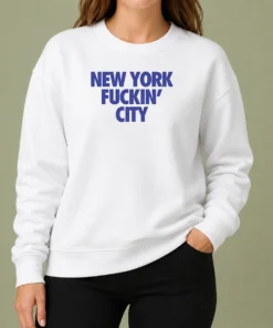 Premium New York Fuckin City Text Typography Sweater in black, featuring bold white text across the front