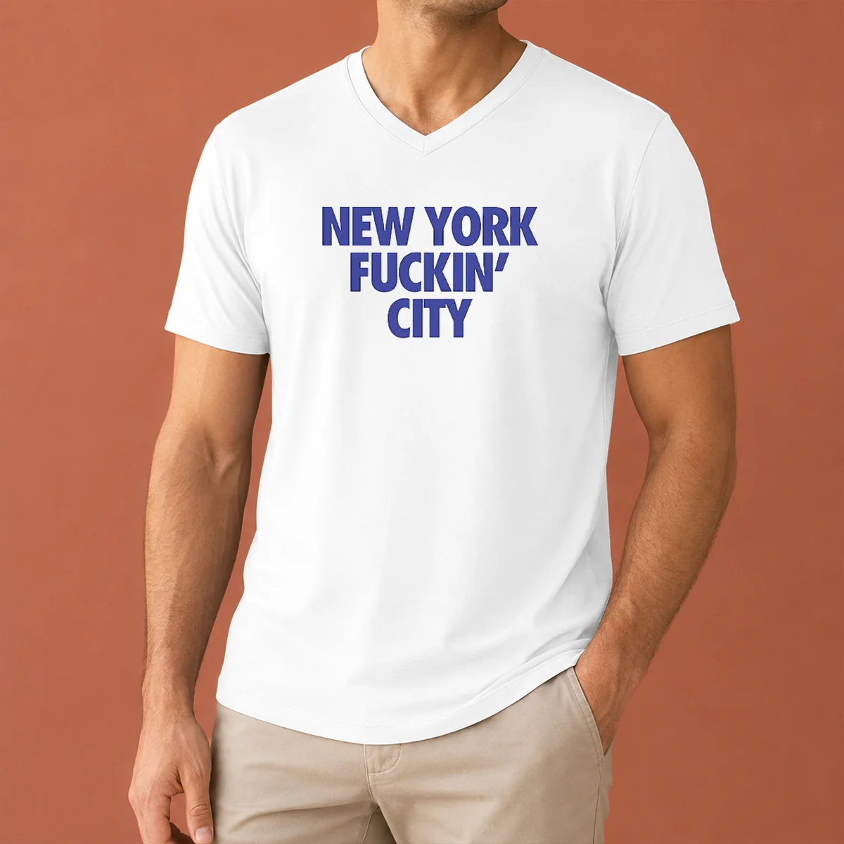Premium New York Fuckin City Text V-Neck Shirt Premium New York Fuckin City Text V-Neck Shirt
