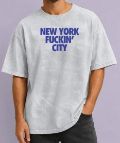 Premium New York Fuckin City Text Typography Washed T-Shirt