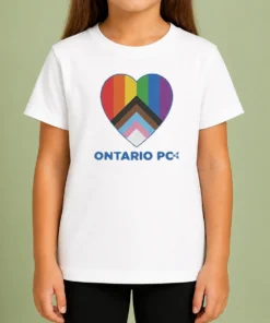 Premium Ontario PC York Pride Kids T Shirt featuring colorful York Pride design on a comfortable cotton kids tee