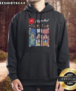 Premium Pizza Hut Mickey Mouse USA Patriotic Fireworks Hoodie featuring bold patriotic graphics on a comfortable pullover hoodie