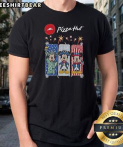 Premium Pizza Hut Mickey Mouse USA Patriotic Fireworks Shirt featuring a vibrant patriotic design on a comfortable short-sleeve cotton tee