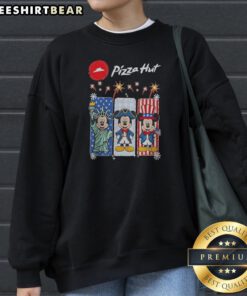 Premium Pizza Hut Mickey Mouse USA Patriotic Fireworks Sweatshirt featuring vibrant patriotic graphics on a cozy sweatshirt
