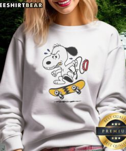Premium Spike Peanuts Comic Strip Dog Skateboard Sweatshirt featuring a playful dog on a skateboard
