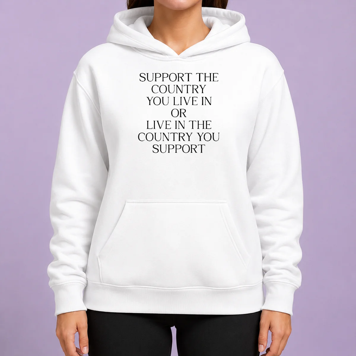 Premium Support The Country You Live In Or Live In The Country You Support Text Hoodie in charcoal gray with front kangaroo pocket and drawstring hood