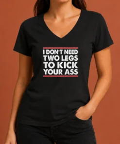 Pretty I Dont Need Two Legs To Kick Your Ass V-Neck Shirt