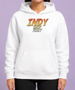 Pretty Indy Graphic Shot First Hoodie in charcoal gray with front graphic print and adjustable drawstring hood