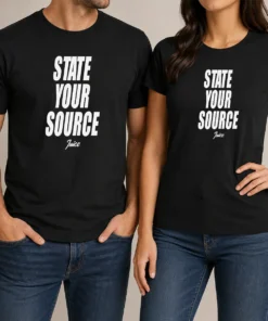 Pretty Jaylen Brown State Your Source t shirt in black with bold white and green text design