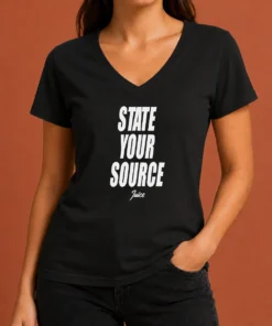 Pretty Jaylen Brown State Your Source V Neck Shirt in black, featuring a comfortable fit and soft fabric