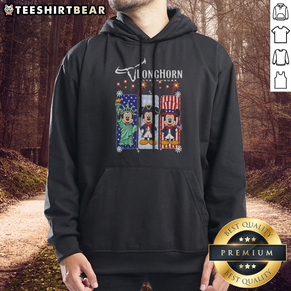Pretty Longhorn Steakhouse Mickey Mouse Patriotic USA Characters Shirt on Hoodie Pretty Longhorn Steakhouse Mickey Mouse Patriotic USA Characters Shirt shown as a hoodie preview
