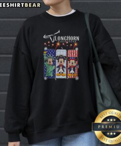 Pretty Longhorn Steakhouse Mickey Mouse Patriotic USA Characters Sweatshirt featuring a cozy crewneck design with vibrant patriotic graphics