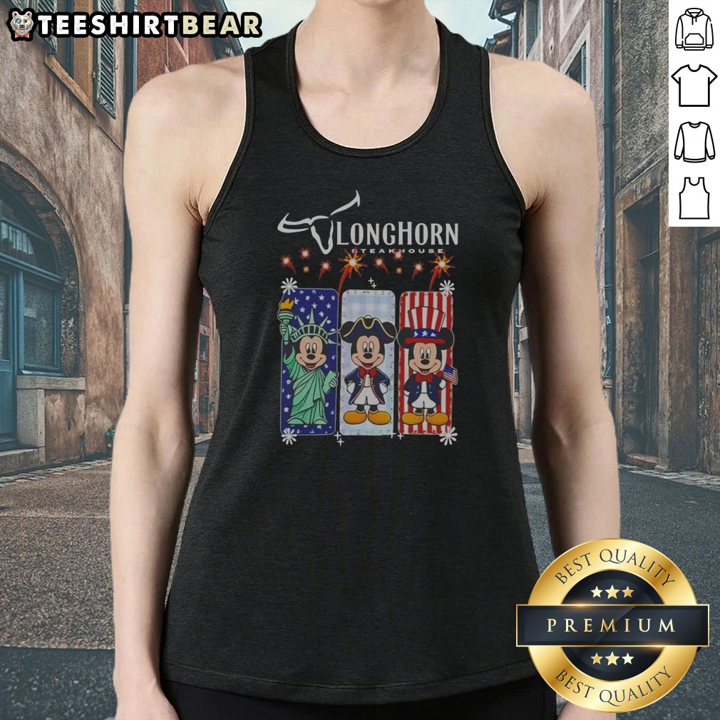 Pretty Longhorn Steakhouse Mickey Mouse Patriotic USA Characters Shirt on Tank Top Pretty Longhorn Steakhouse Mickey Mouse Patriotic USA Characters Shirt shown as a tank top preview