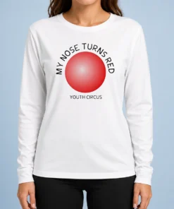 Pretty My Nose Turns Red Youth Circus Funny long sleeve shirt in vibrant colors, youth size, front view