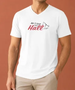 Pretty NCAA Mens Basketball New Mexico Jake Hall Better Call Hall V Neck Shirt in dark color showing front design
