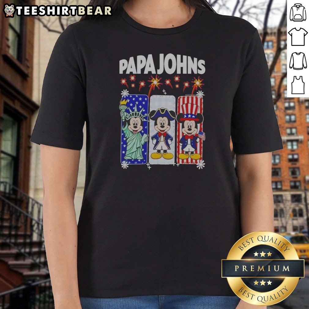 Pretty Papa Johns Mickey Mouse And Friends USA Patriotic Shirt on Ladies Shirt Pretty Papa Johns Mickey Mouse And Friends USA Patriotic Shirt shown as a ladies shirt preview