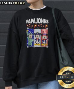 Pretty Papa Johns Mickey Mouse And Friends USA Patriotic Sweatshirt featuring classic Disney characters in red, white, and blue