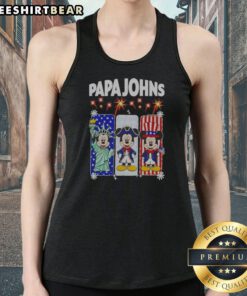 Pretty Papa Johns Mickey Mouse And Friends USA Patriotic Tank Top featuring classic cartoon characters with American flag colors