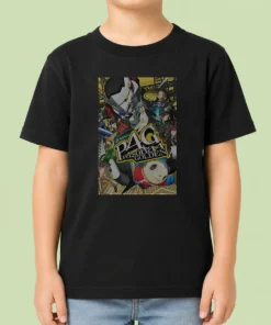 Pretty Persona 4 Golden Main Cast And Izanagi Character Kids T Shirt featuring colorful anime characters on a comfortable kids tee