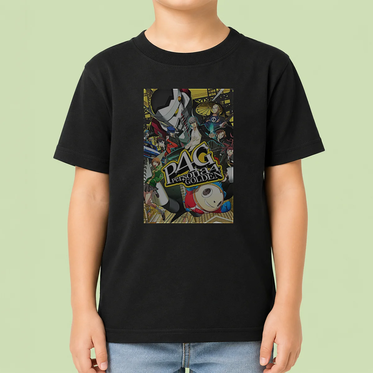 Pretty Persona 4 Golden Main Cast And Izanagi Character Kids T Shirt featuring colorful anime characters on a comfortable kids tee
