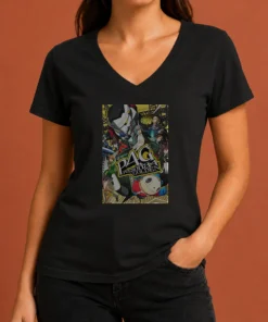 Pretty Persona 4 Golden Main Cast And Izanagi Character V Neck Shirt featuring vibrant anime characters on a comfortable v neck tee