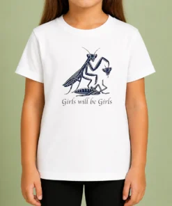 Pretty Praying Mantis Nature Science Biology Girls Will Be Girls Kids T-Shirt