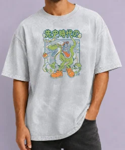 Pretty Prehistoric Guardian Washed T Shirt in soft cotton fabric with faded vintage look