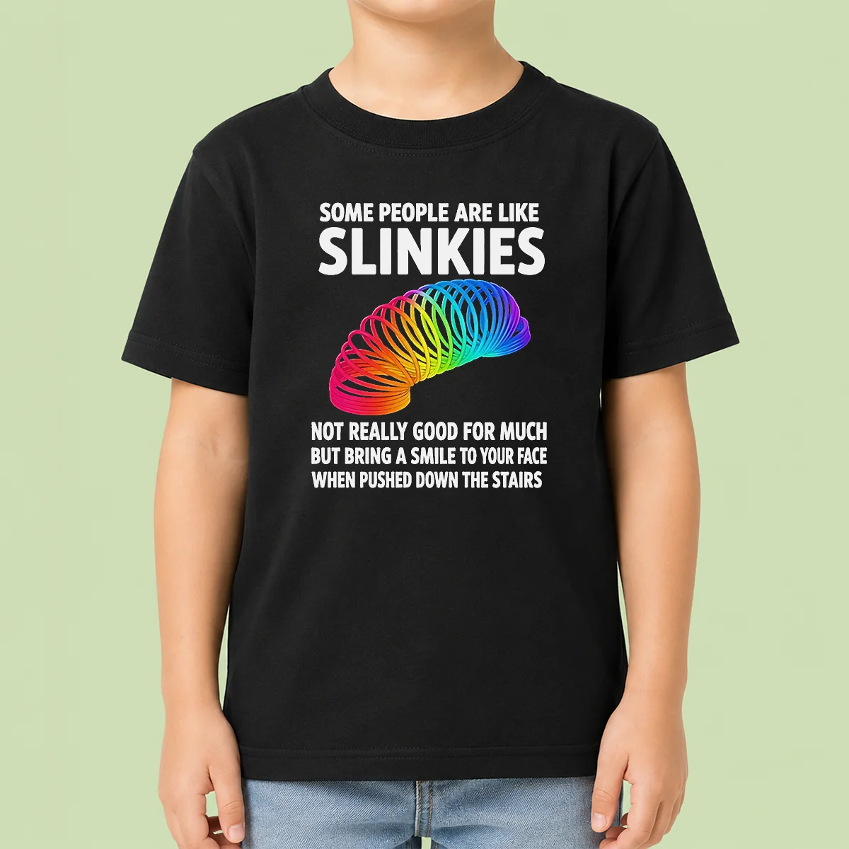 Pretty Some People Are Like Slinkies Not Really Good For Much But Bring A Smile To Your Face Vintage Kids T Shirt in white, short sleeve cotton tee