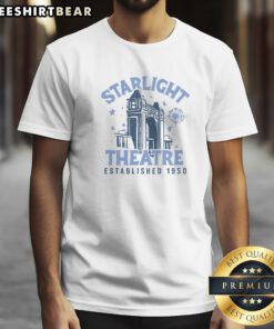 Pretty Starlight Theatre EST 1950 Vintage Blue Shirt showcasing a retro design and soft fabric.