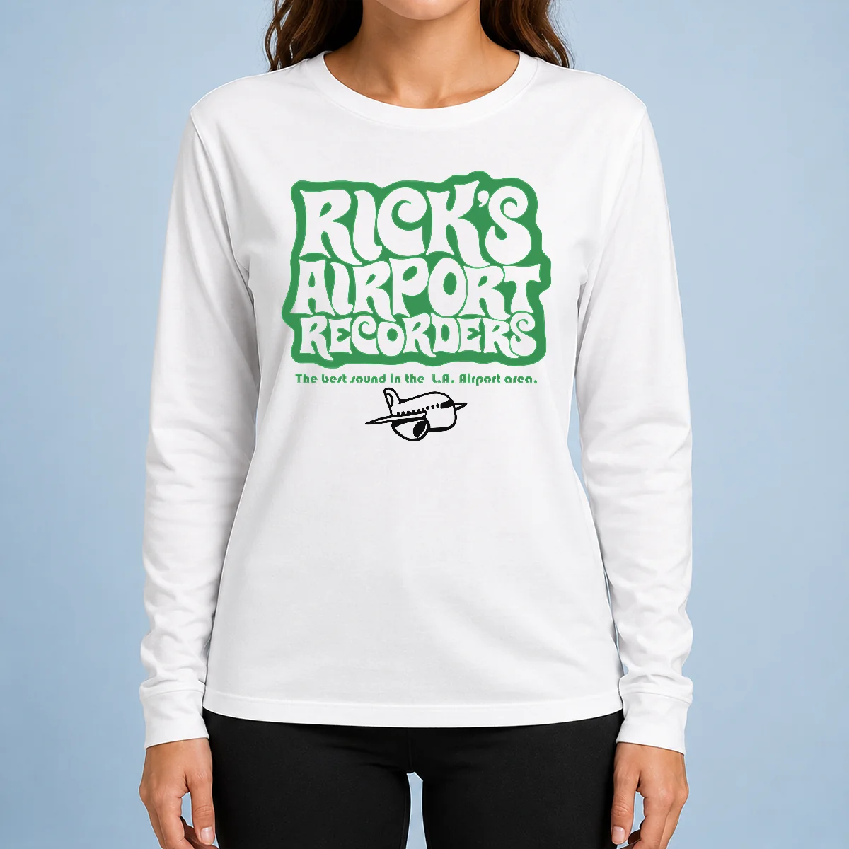 Pretty Tom Petty Rick'S Airport Recorders The Best Round Long Sleeve Shirt in white with graphic print on front
