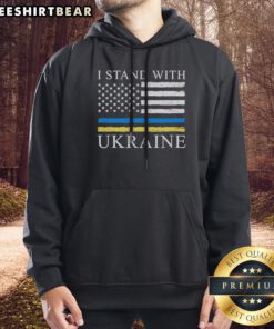 Pretty United States America USA I Stand With Ukraine Hoodie displayed in a vibrant blue color with a cozy fit.